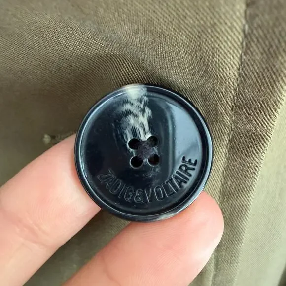 Zadig & Voltaire Trench Coat Medium Green La Parisienne Lyocell Military Belted - Picture 9 of 16